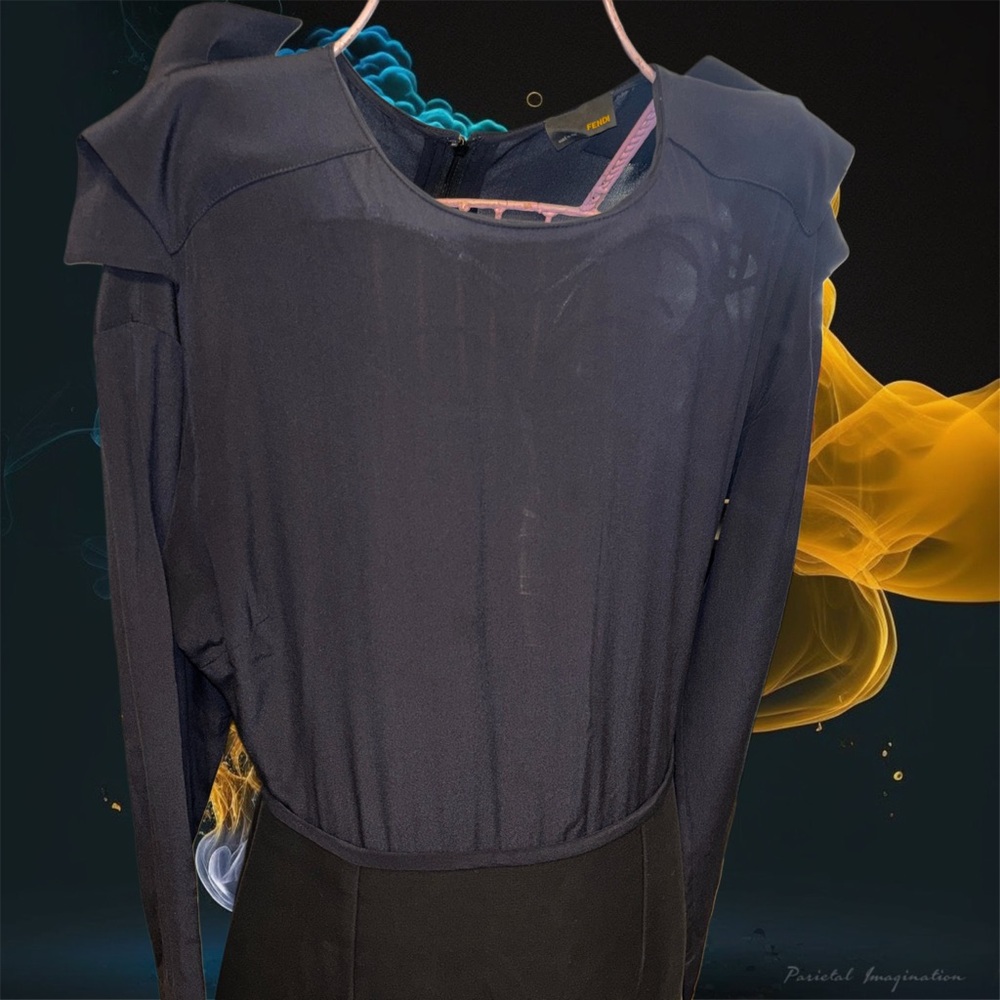 Fendi Black and Navy Silk Midi Dress - Picture 9 of 11
